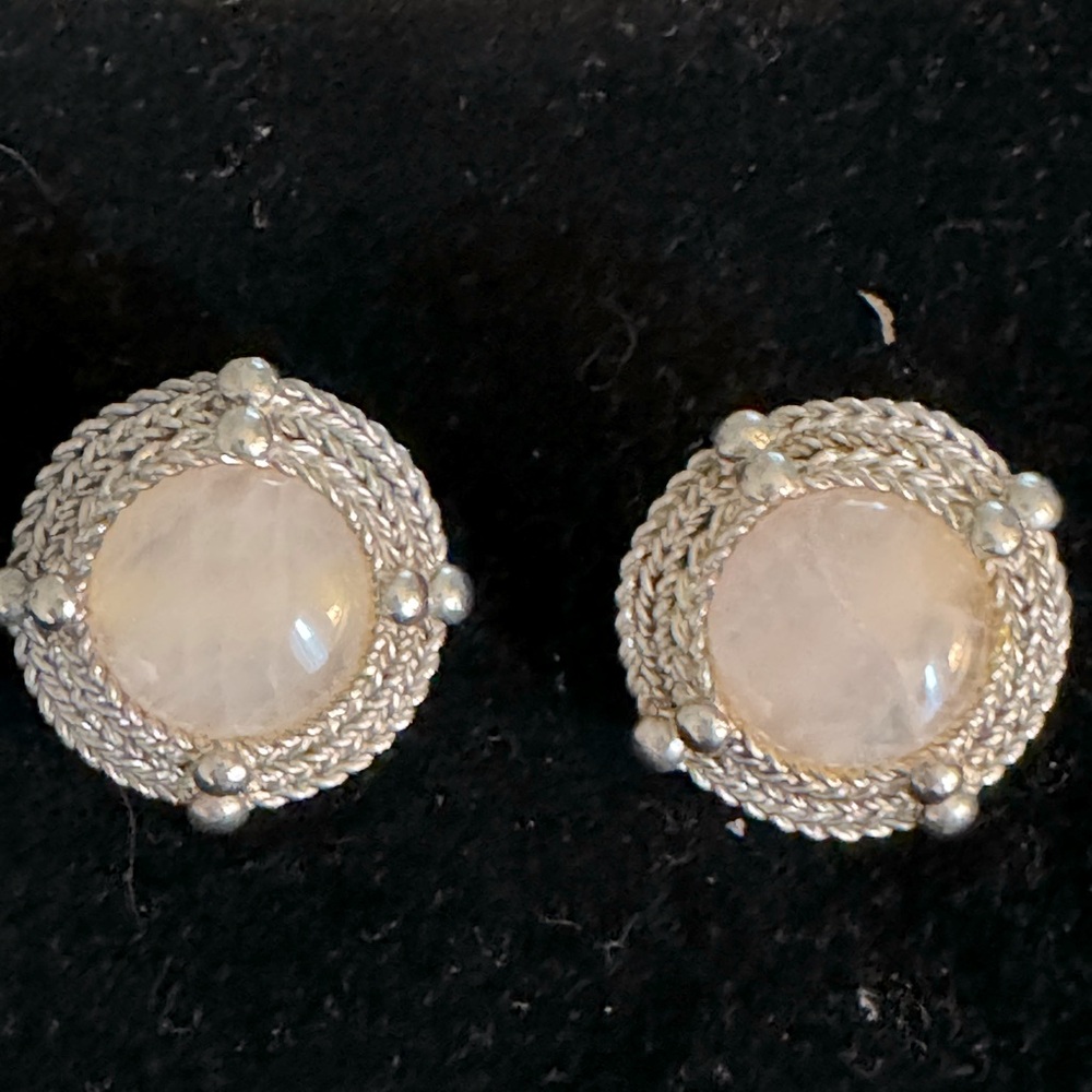 Silver Post Earrings With Light Pink Stone
